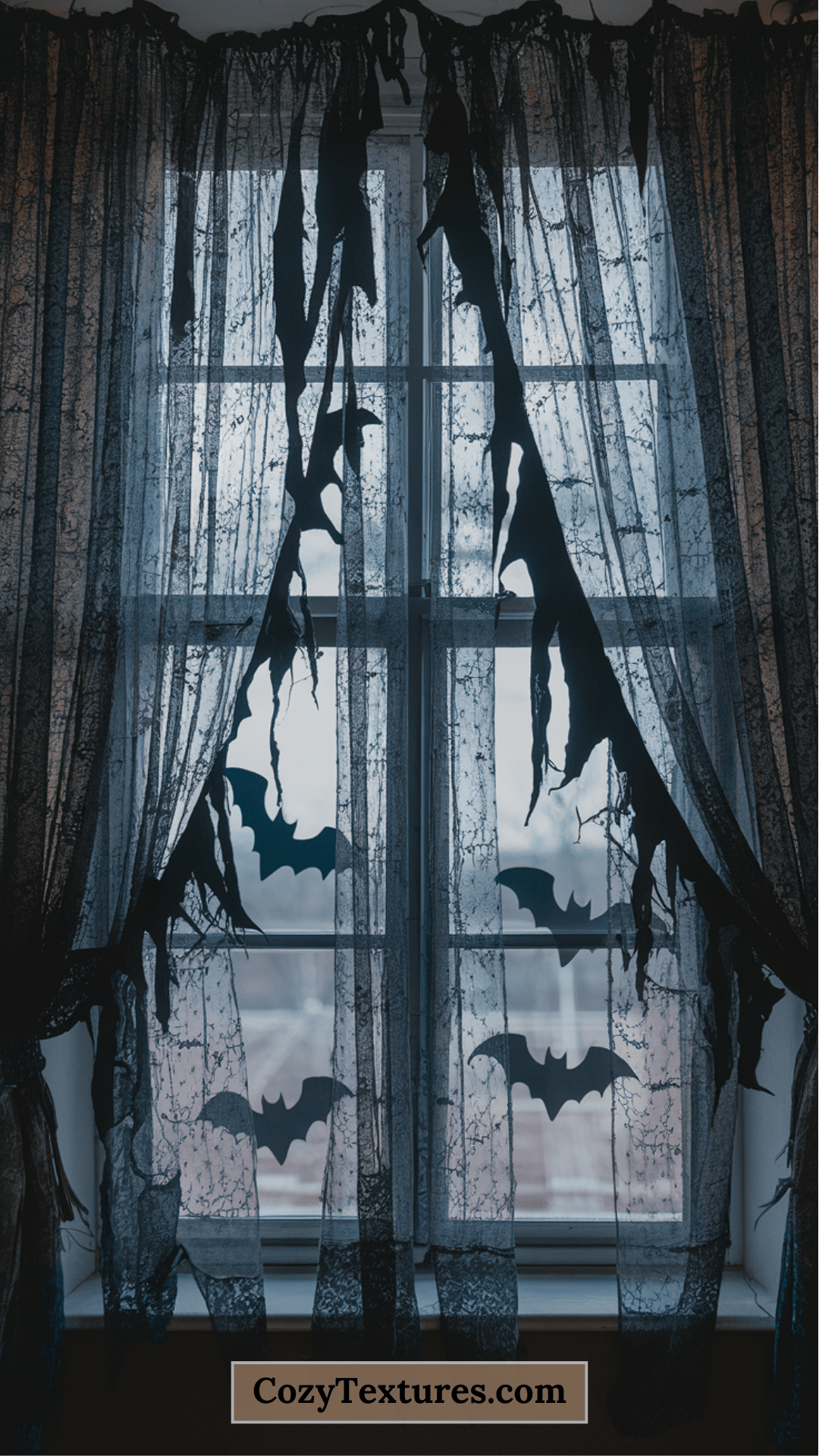 a-photo-of-a-window-draped-with-tattered-spooky-nets